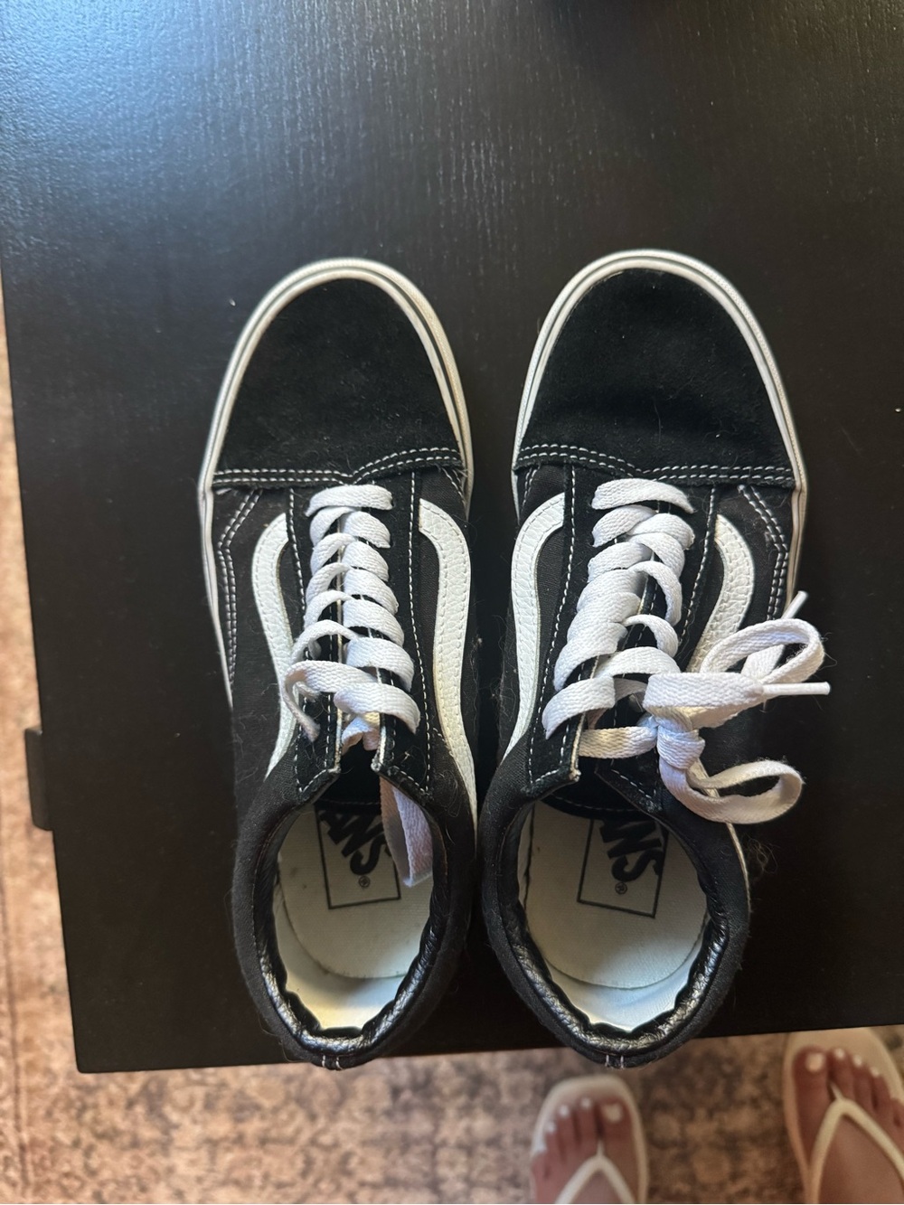 Size 7 Vans Old Skool Low Top Sneakers - Black and White